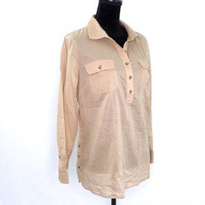 Talbots Petite Beige Button front Safari Blouse Semi-sheer Large